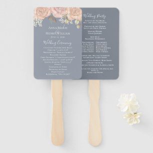 Elegant Wedding Floral Watercolor Rose Program Hand Fan