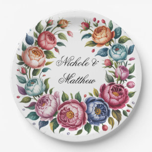 Elegant Wedding Floral Wreath Paper Plate