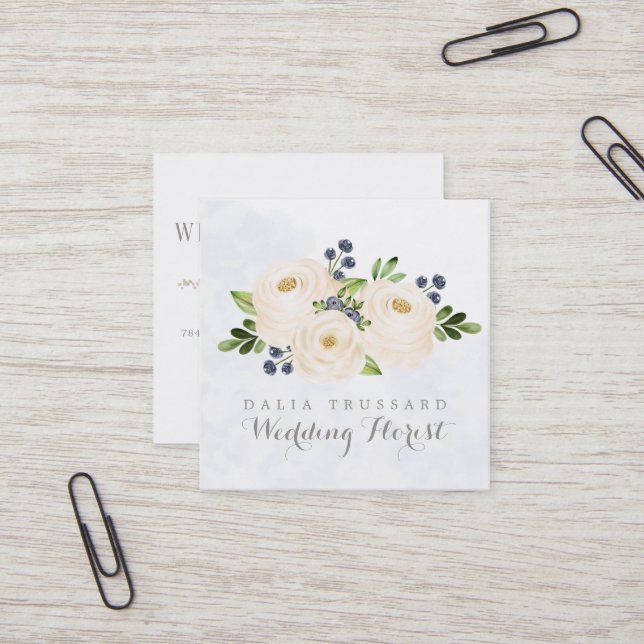 Elegant Wedding Florist Flower Bouquet Delivery Square Business Card (Front/Back In Situ)