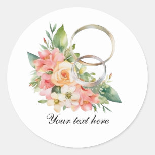 Elegant Wedding flowers and rings customizable  Classic Round Sticker