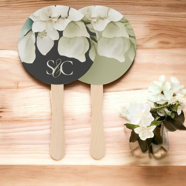 Elegant Wedding Foliage Muted Green Monogrammed Hand Fan (Elegant Wedding Foliage Muted Green Monogrammed Hand Fans from Ricaso)