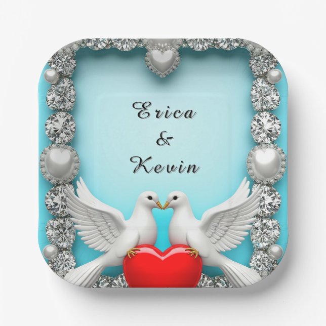Elegant Wedding Frame with White Doves Paper Plate (Front)