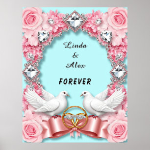 Elegant Wedding Frame with White Doves Poster
