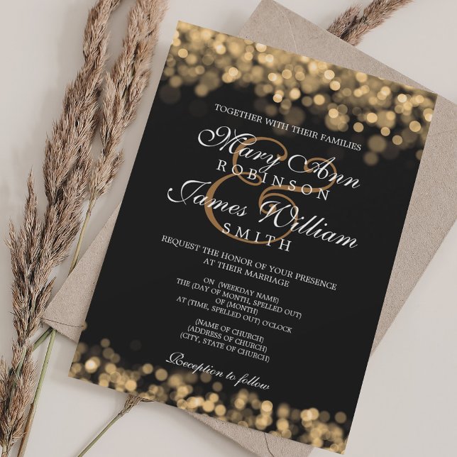 Elegant Wedding Glam Gold Lights Invitation (Elegant Wedding Glam Gold Lights Invitation)