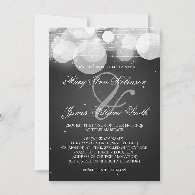Elegant Wedding Glow & Sparkle Black Invitation (Front)