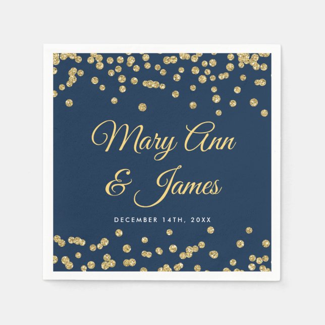 Elegant Wedding Gold Faux Glitter Confetti Navy Napkin (Front)