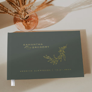Elegant Wedding Gold Foil Guestbook Monogram Sage 