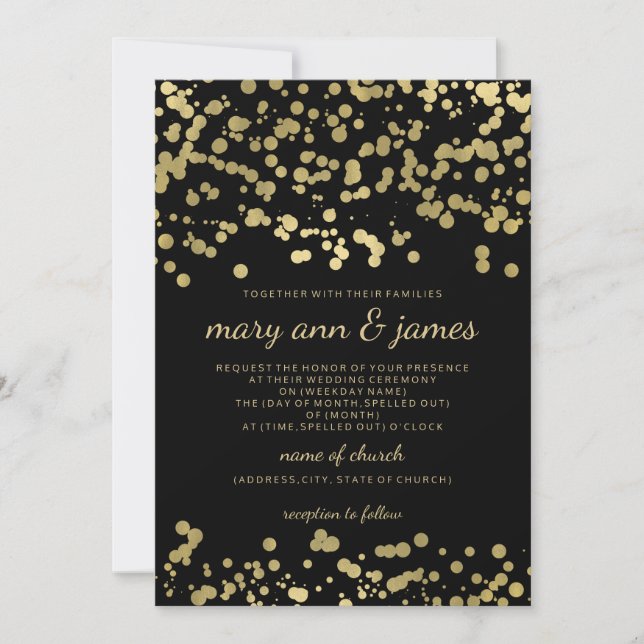 Elegant Wedding Gold Foil Look Confetti Invitation (Front)