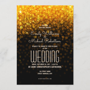 Elegant wedding gold lights bokeh background invitation