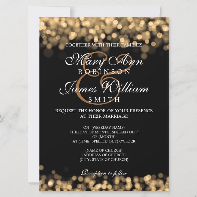 Elegant Wedding Gold Lights Invitation (Front)