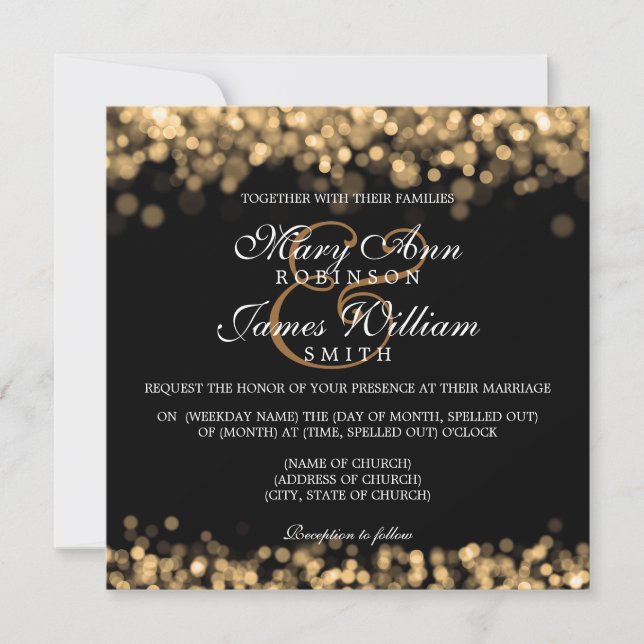 Elegant Wedding Gold Lights Invitation (Front)
