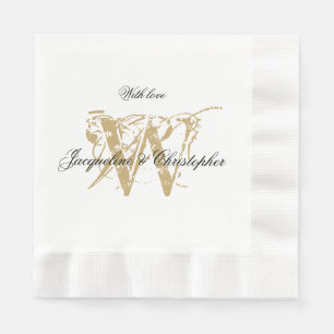 Elegant Wedding Gold Monogram Black Details White Napkin
