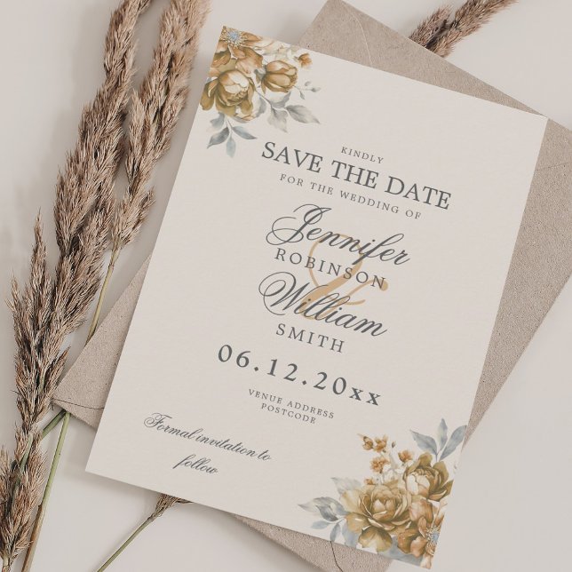 Elegant Wedding Gold Rustic Floral Save Date Save The Date (Elegant Wedding Gold Rustic Floral Save Date Save The Date)
