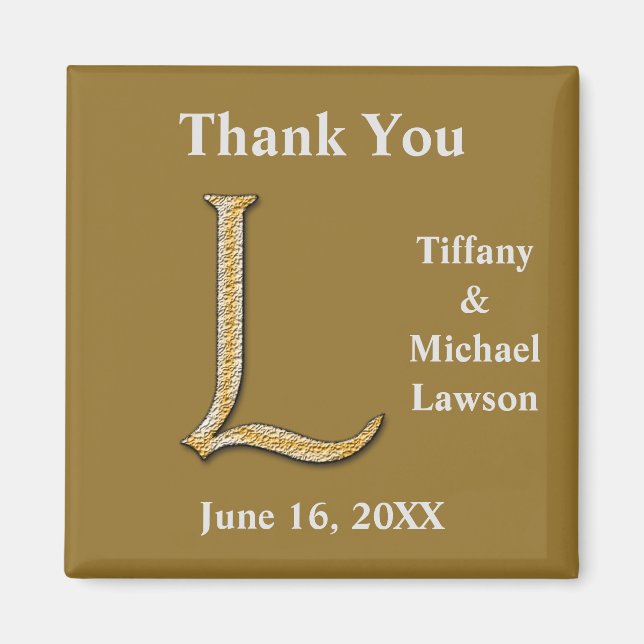 Elegant Wedding Gold Silver Letter L Monogram Magnet (Front)