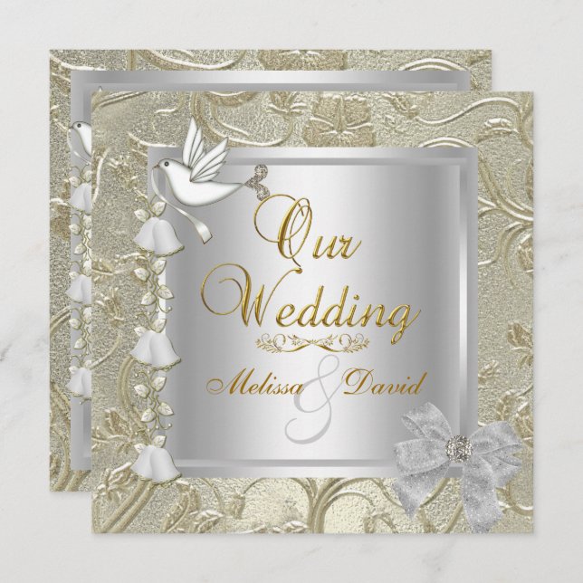 Elegant Wedding Gold Silver White Dove Invitation (Front/Back)