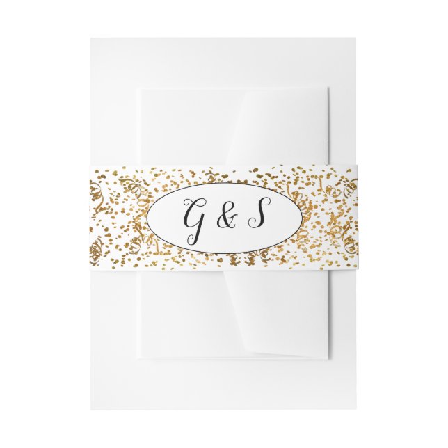 Elegant Wedding Gold Streamers Confetti Initials Invitation Belly Band (Front Example)