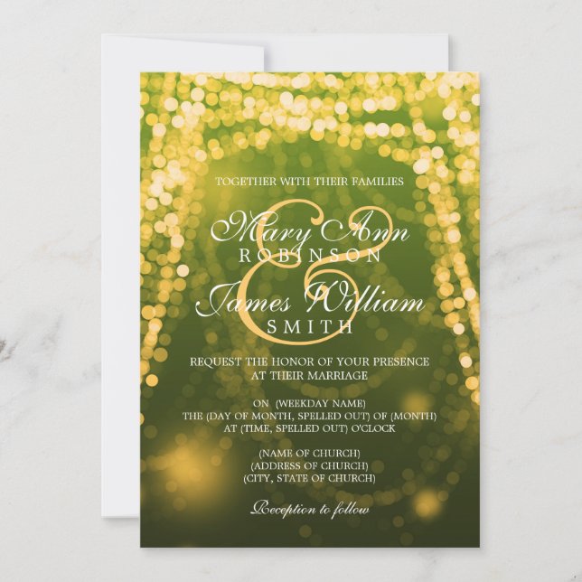 Elegant Wedding Gold String Lights Invitation (Front)
