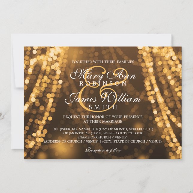 Elegant Wedding Gold String Lights Invitation (Front)