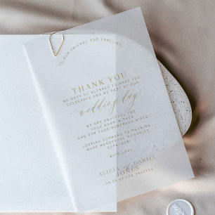 Elegant wedding gold thank you message overlay vellum invitations