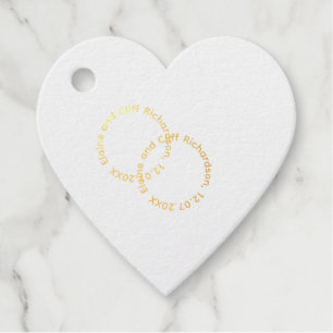 Elegant Wedding, gold written names, white & blue Favour Tags
