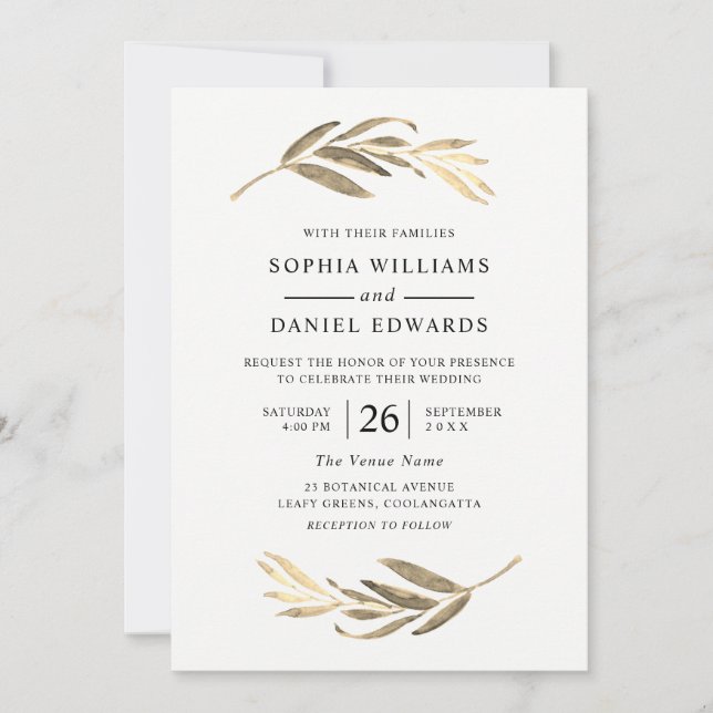 Elegant Wedding Golden Leaves All Seasons Invitation (Front)