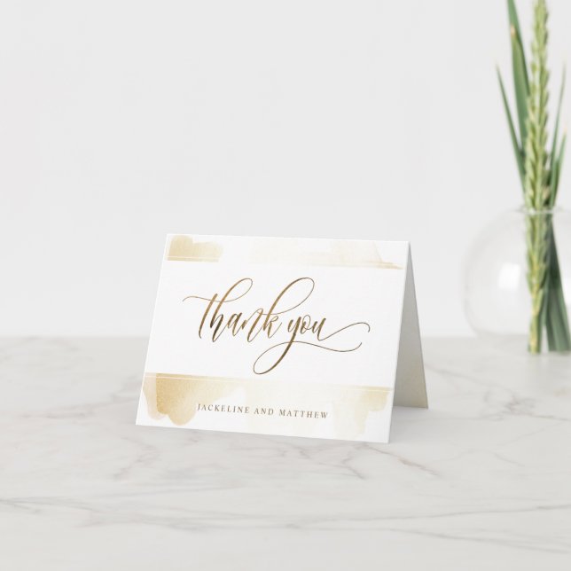 Elegant Wedding Golden Yellow Brush Strokes Thank You Card (Front)