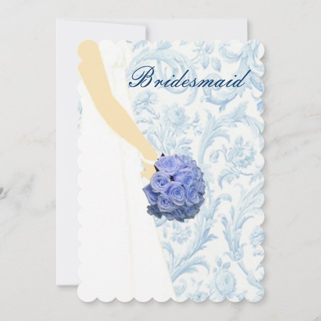 Elegant Wedding Gown Blue Bridesmaid Card (Front)