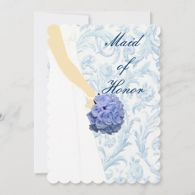 Elegant Wedding Gown Blue Maid Of Honour Card (Front)
