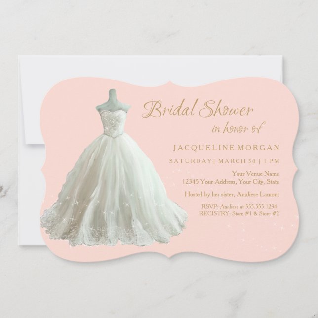 Elegant Wedding Gown Bridal Shower Invitation (Front)