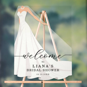 Elegant Wedding Gown Bridal Shower Welcome Acrylic Sign