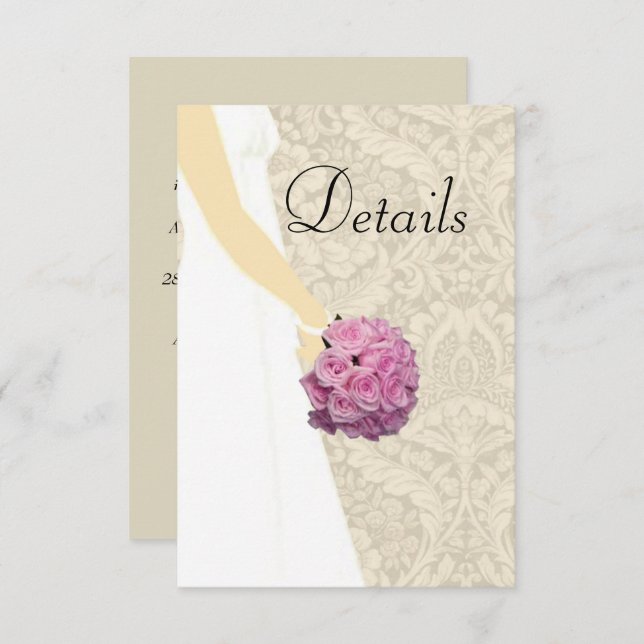 Elegant Wedding Gown Wedding Details Enclosure Card (Front/Back)