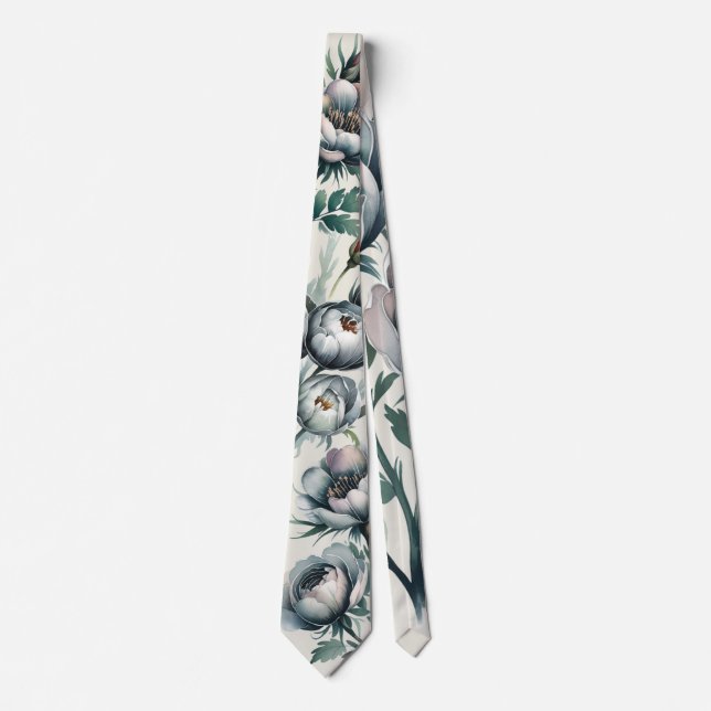 Elegant Wedding Green and Grey Bouquet Groom Tie (Front)