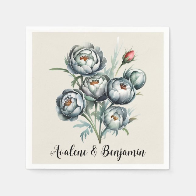 Elegant Wedding Green and Grey Bouquet Napkin (Front)