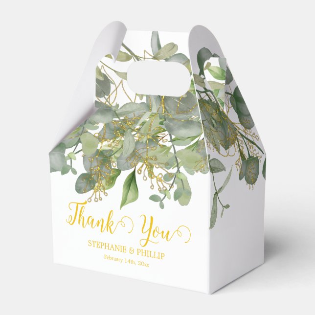 Elegant Wedding  Green Eucalyptus Foliage Wedding  Favour Box (Front Side)