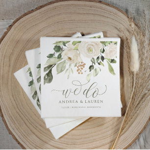 Elegant Wedding Greenery Foliage Cocktail White Napkin