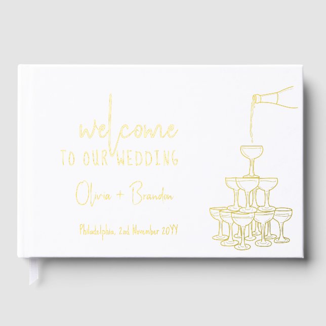 Elegant Wedding Guest Book Champagne tower (Front)