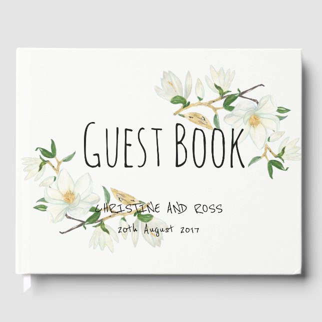 Elegant wedding guest book with magnolia (Front)