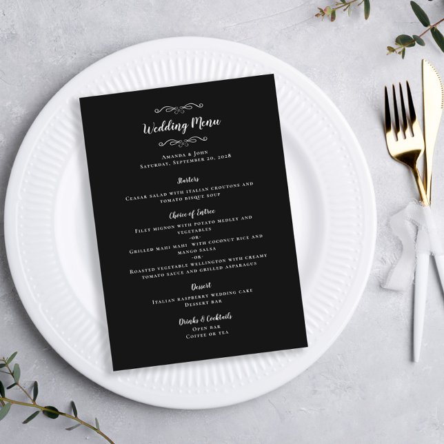 Elegant Wedding Guest Calligraphy Black White Chic Menu (Creator Uploaded)