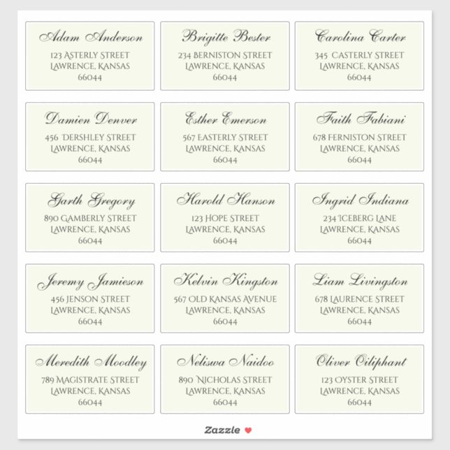 Elegant Wedding Guest Individual Names and Address (Sheet)