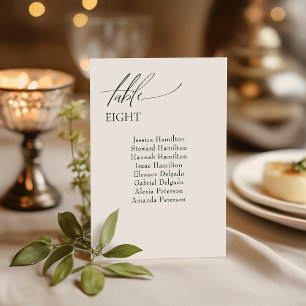 Elegant Wedding Guest Seating Table Number Card