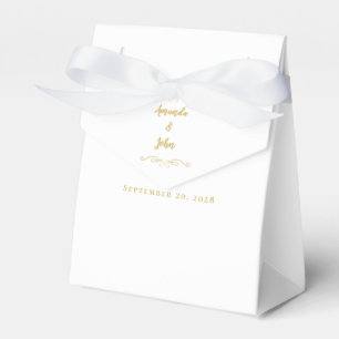 Elegant Wedding Guest Thank You Couple Gold White Favour Box