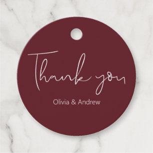Elegant Wedding Hand Drawn Burgundy Thank You  Favour Tags