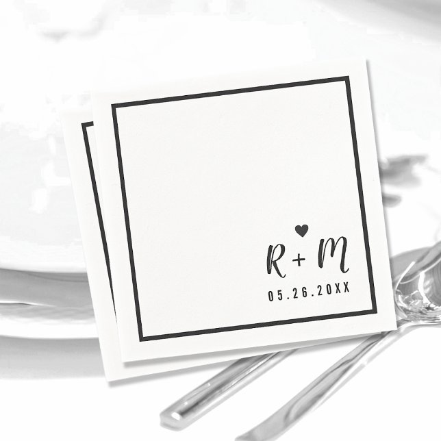 elegant wedding handwritten black&white  napkin (Creator Uploaded)