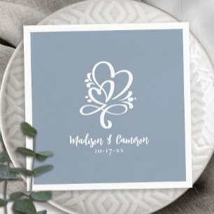 Elegant Wedding Hearts Calligraphy Chic Dusty Blue Napkin