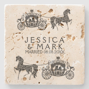 Elegant Wedding Horse & Carriage Stone Coaster