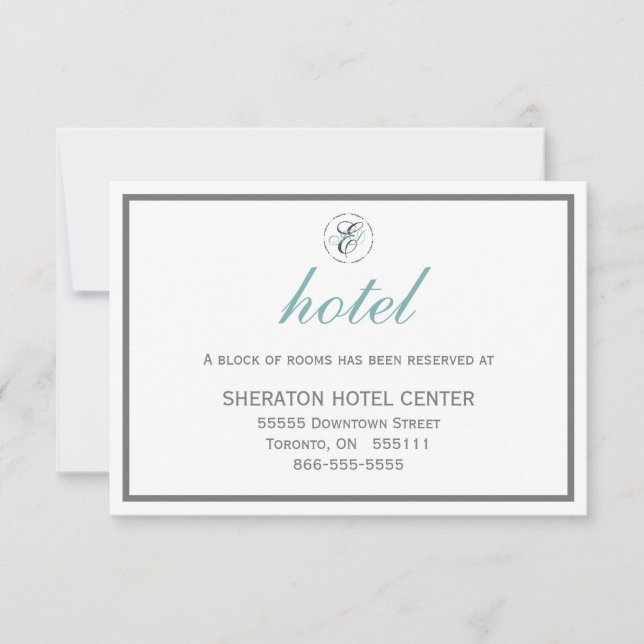 Elegant WEDDING HOTEL CARD Monogram with Initials (Front)