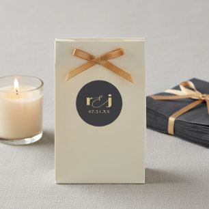 Elegant Wedding Initials Matte Black Gold ID1312 Classic Round Sticker
