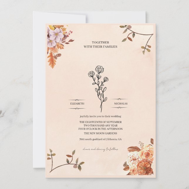 Elegant wedding invitation adorned with roses (Front)