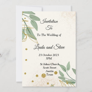 Elegant Wedding Invitation, beige green gold Invitation