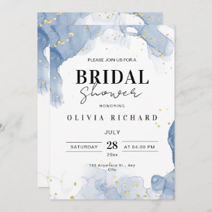 Elegant Wedding Invitation Blue and Gold Minimal